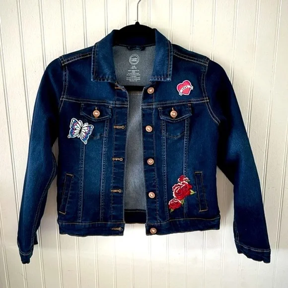 Wonder Nation, Fashion Stretch Denim Jacket with Patchwork Size L/G (10-12) - Picture 3 of 10